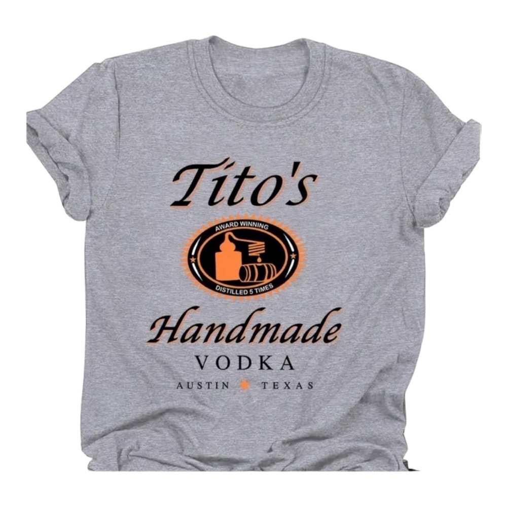 🆕 Tito’s Vodka Letter Print Crew Neck T-shirt - Grey - LAST ONE!